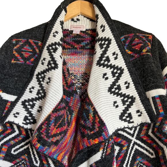 Kamana Cardigan Medium Open Front Shawl Collar Knit Sweater Southwest Aztec - Picture 5 of 10